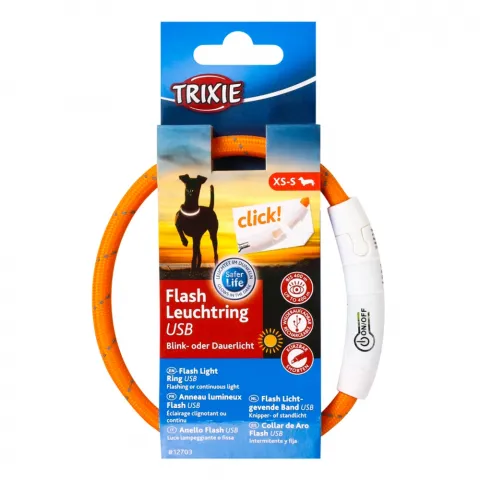 Нашийник Trixie що світиться з USB помаранчевий XS-S 35 см/7 мм