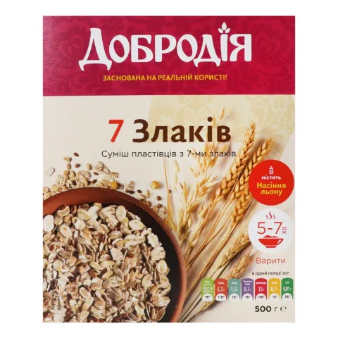 Пластівці Добродія 500 г карт. суміш 7 злаків