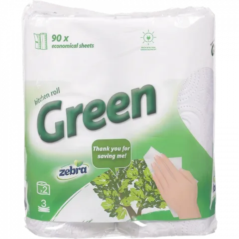 Рушники папер. Zebra Green 2 рулона по 90 арк., 10,4 м, 3-х шар. И144 (Болгарія)