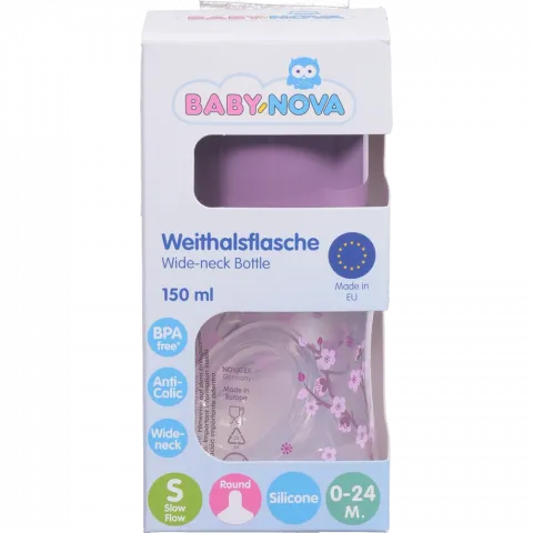 Пляшка Baby-Nova плас. шир. гор. Декор 150 мл бузкова
