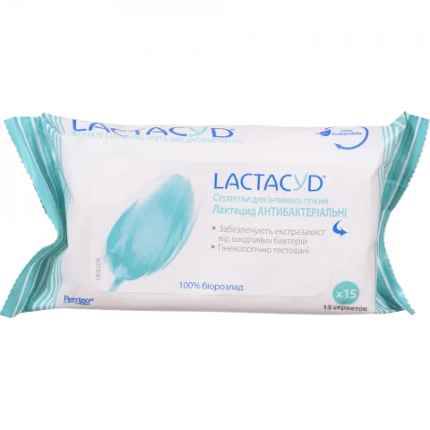 Серветки Лактацид 15 шт. Intimate wipes Antibacterial
