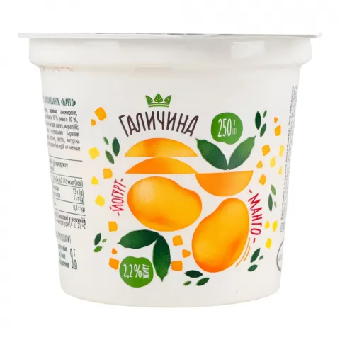 Йогурт Галичина 2,2 250 г стак. 250 г Манго