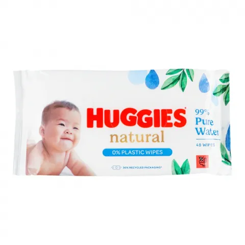 Серветки вологі Huggies 48/56 шт. Pure біорозкладна Natural