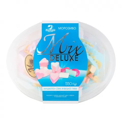 Морозиво Ласунка Mix Deluxe 550 г з ремовим соусом та маршмелоу