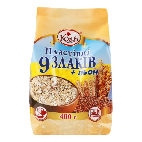 Пластівці Козуб 400 г 9 злаків + насіння льону