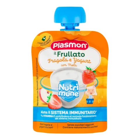 Пюре Plasmon 85 г д/пак. Nutrimune Яблуко, полуниця з йогуртом